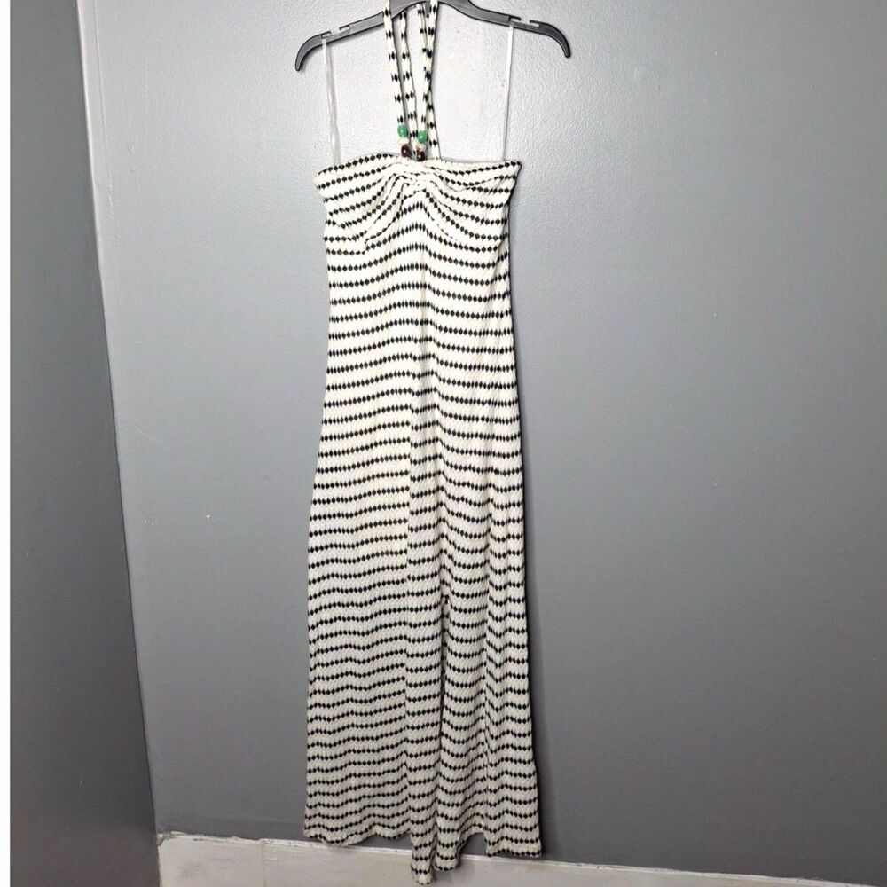 Beaded Halter MaxiDress Geometric Knit SouthwesternBoho Festival Large ArtToWear